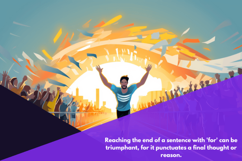 A vector art image of a finish line with cheering spectators, symbolizing the end of a sentence and the question of comma usage with "for"