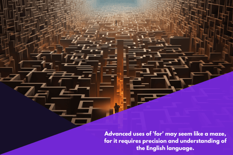 An engaging piece of digital art representing a maze, symbolizing the complex scenarios that might arise when using "for" in a sentence.